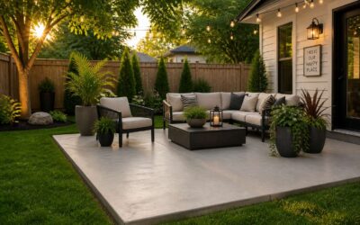 Install a concrete slab in backyard to create a patio.